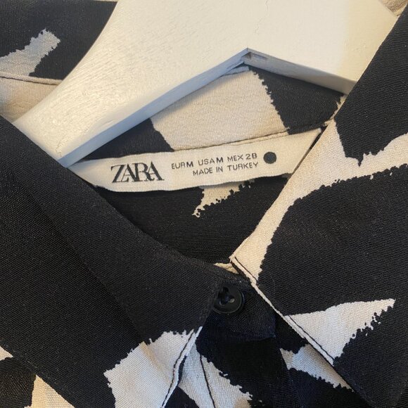 ZARA Black & White Print Midi Belted Shirt Dress, Size M - Picture 4 of 10